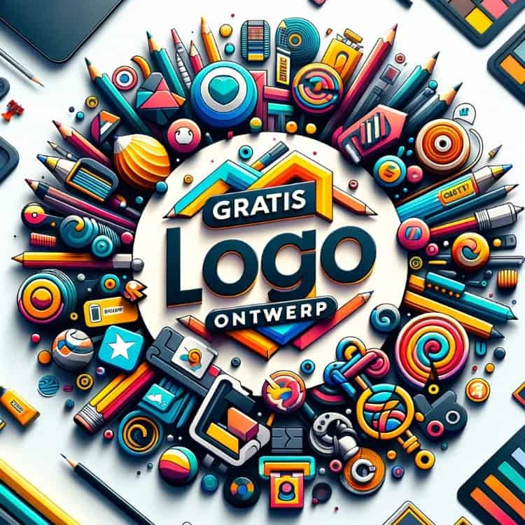 Verzameling van creatieve en kleurrijke logo's met centraal 'Gratis Logo Ontwerp' als inspiratiebron voor effectieve, kosteloze merkcreatie.