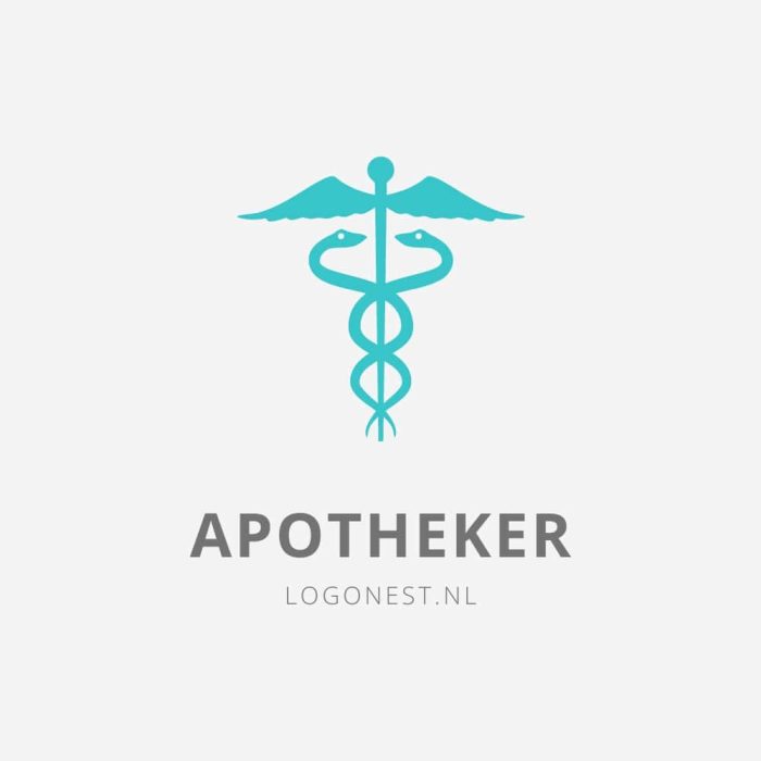 Logo van Apotheker met een medische caduceus in turquoise op een lichte achtergrond.