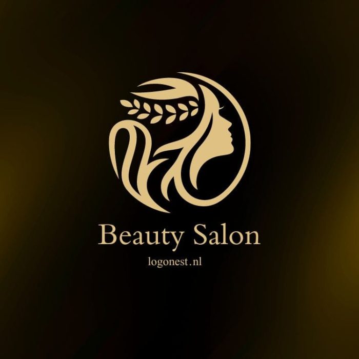 Logo van een Beauty Salon met een vrouwelijk silhouet en graanhalmen in goudkleur.