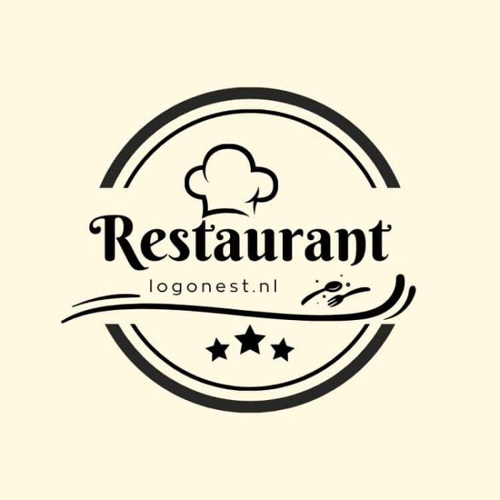 Logo van een Restaurant met een koksmuts en drie sterren in een klassieke cirkelvorm.